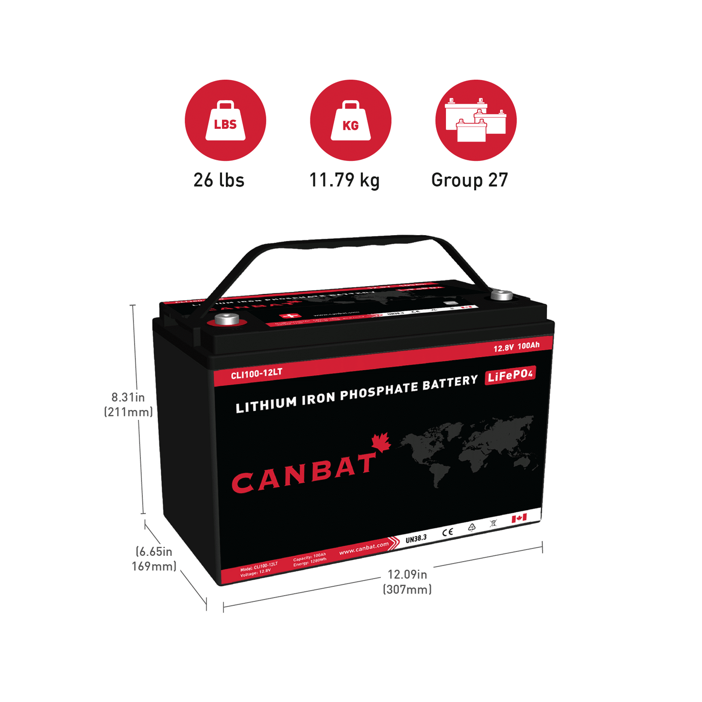 Canbat - 12V 100Ah Cold Weather Lithium Battery (LiFePO4) | Canadian | UL | Optional Bluetooth | *Free Shipping* - Off Grid B.C.
