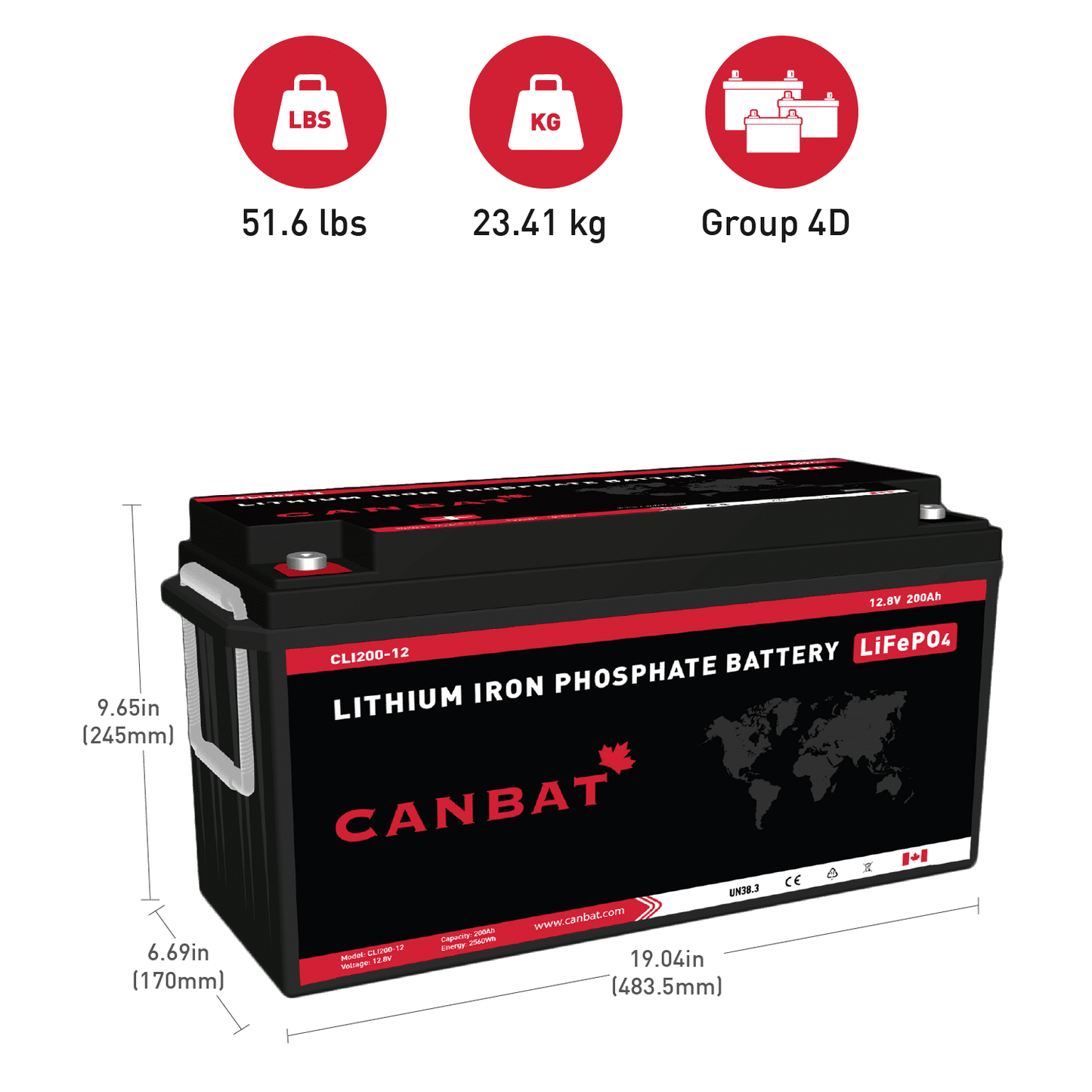 Canbat -  12V 200Ah LITHIUM BATTERY (LIFEPO4) | Canadian | UL | Optional Bluetooth | *Free Shipping* | PREORDER