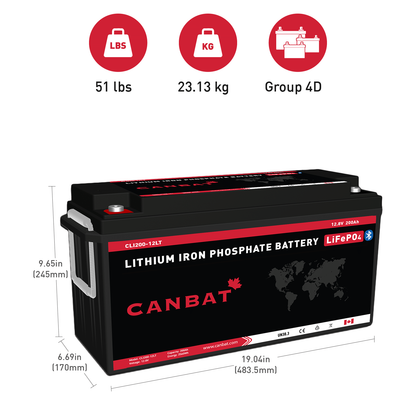 Canbat - HEATED 12V 200Ah LITHIUM BATTERY (LIFEPO4) | Cold Weather | Canadian | UL | Optional Bluetooth | *Free Shipping* | PREORDER