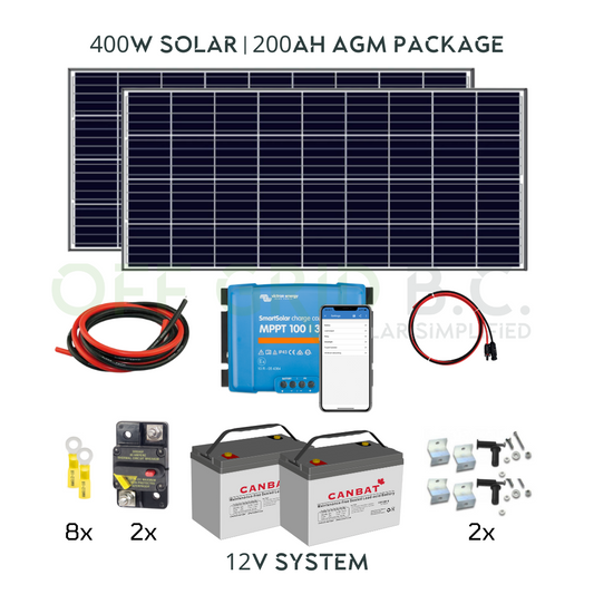 Solaire 400W | 200 Ah AGM (2x 6 V) | Victron | Changer d'énergie | Canbat | Forfait complet