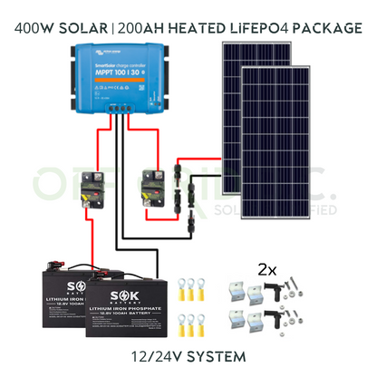 Solaire 400W | 200Ah chauffé LIFEPO4 | Victron | Changer d'énergie | SOK | Forfait complet