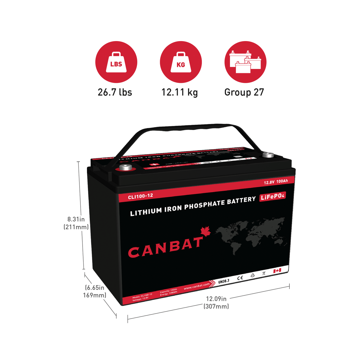 Canbat - 12V 100AH LITHIUM BATTERY (LIFEPO4) | Canadian | UL | Optional Bluetooth | *Free Shipping* - Off Grid B.C.