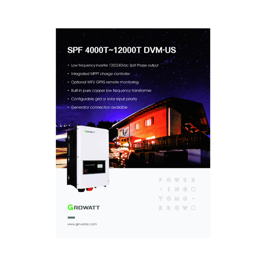 GROWATT SPF 8000T DVM-US | 48V | 8kW | 60-145VDC MPPT | 120/240V AC (Pre-order) - Off Grid B.C.